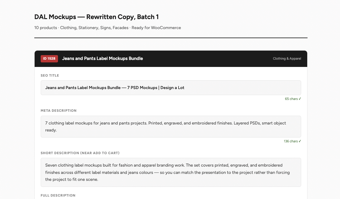 10 days with claude rewritten product copy for digital products store